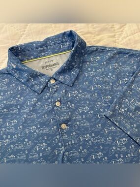 J. Crew Golf Polo Shirt Mens XL Blue Tiny Golfers AOP Pickleball Tennis Preppy